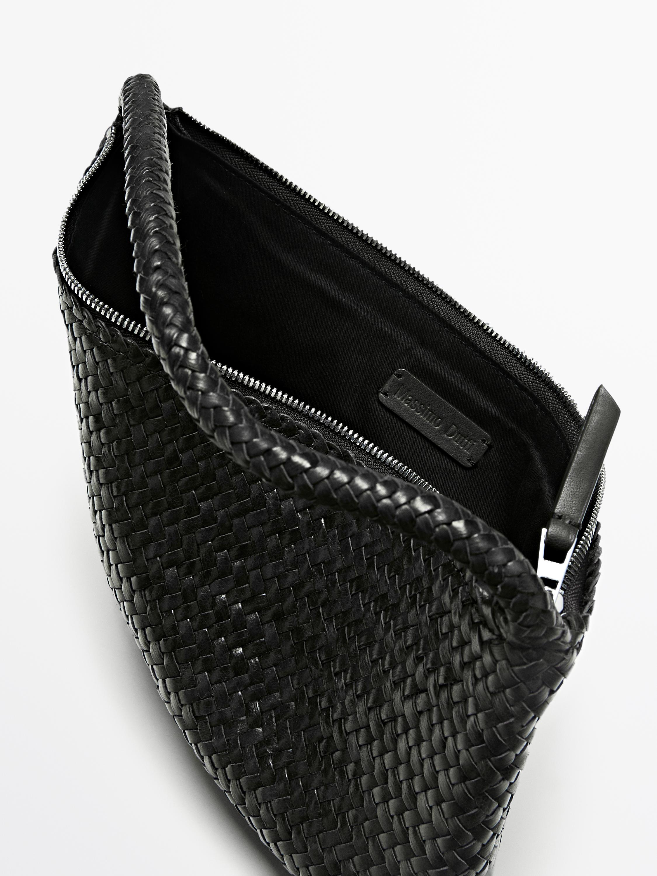 Small braided leather shoulder bag